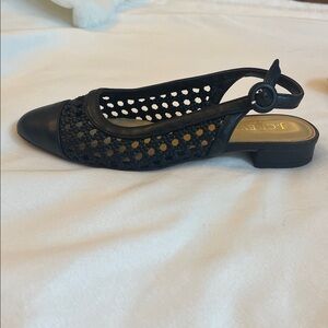 J. Crew woman’s adjustable black faux leather woven slingback flats